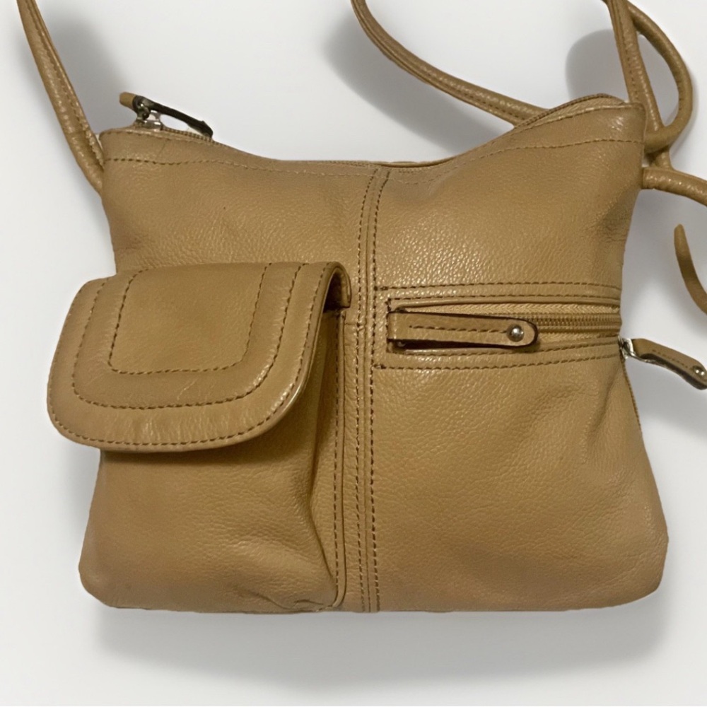 Tignanello Crossbody Beige Pebble Leather Organizer CROSSBODY Shoulder Bag Purse
